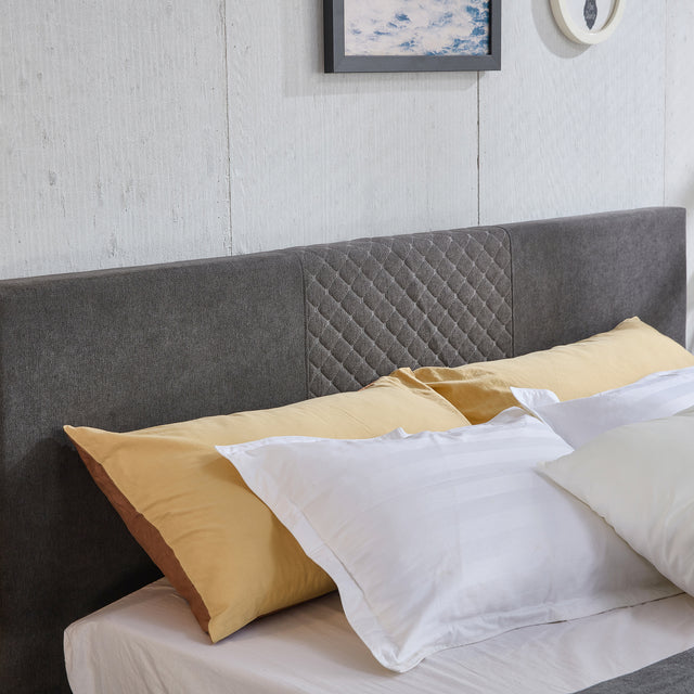 Full Size Platform Bed Frame with Fabric Upholstered Headboard and Wooden Slats Support, Fully Upholstered Mattress Foundation/No Box Spring Needed/Easy Assembly, Dark Grey