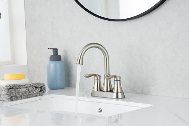 2-Handle Lavatory Faucet Brushed Nickel Bathroom Sink Faucet with Metal Pop-up Drain and Faucet Supply Lines