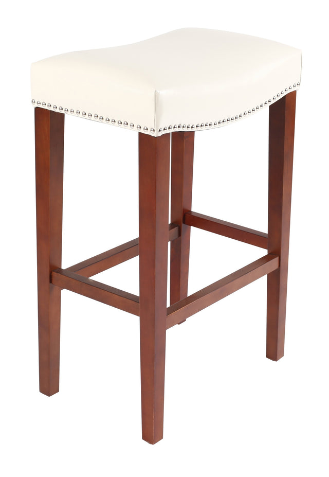 White Leather Barstool 2 pcs Set - 30 inch Seater height
