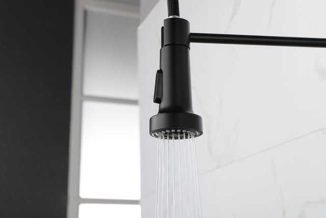 Commercial Spring Kitchen Faucets Matte Black with Pull Out Sprayer, Stainless Steel Single Handle One Hole Kitchen Sink Faucet, Industrial 3-Hole Sink Faucet for Camper Laundry Bar,