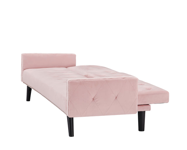 1730 Sofa Bed Armrest with Nail Head Trim with Two Cup Holders 72" Pink Velvet Sofa for Small Spaces