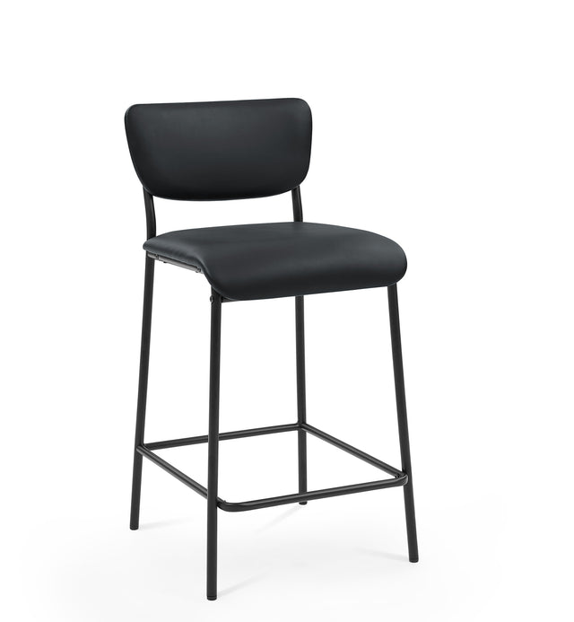 Pu Faux Leather Counter Stools Set of 2, Pub Counter Stool with Back and Footrest, Black (17.5"x19.25“x34.5”)