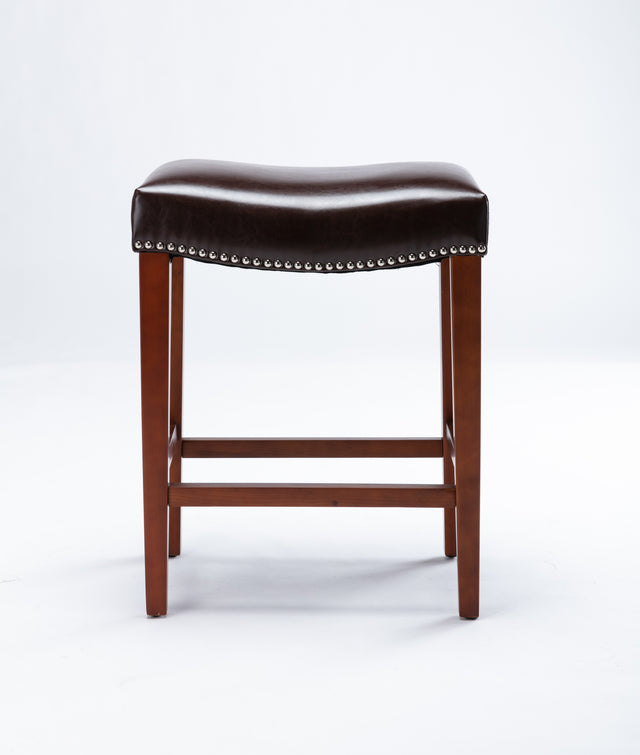 Dark Brown Leather Barstool 2 pcs Set