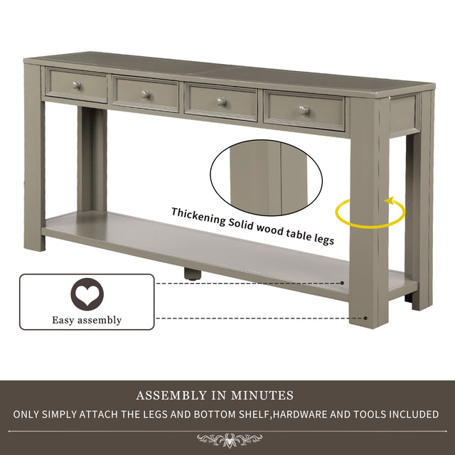 TREXM Console Table for Entryway Hallway Sofa Table with Storage Drawers and Bottom Shelf (Khaki)
