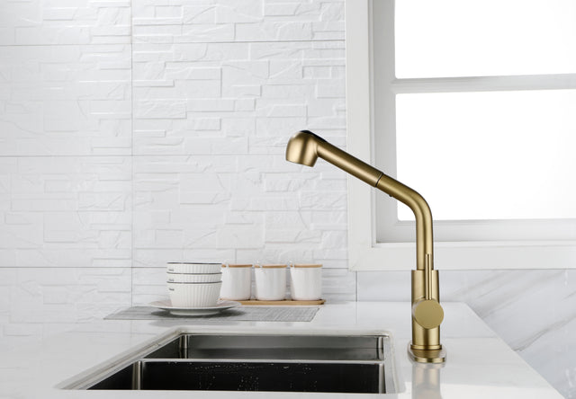 Utility Sink Faucets Single-Handle Pull-Out Laundry Faucet with Dual Spray Function in Stainless Spot Resistant Gold