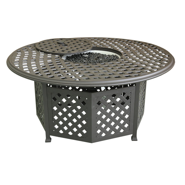 53" Round Aluminum Propane Gas Firepit Table, Chocolate Silk