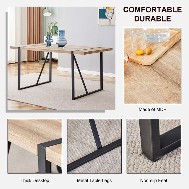 Rustic Industrial Rectangular Wood Dining Table For 4-6 Person, With 1.5" Thick Engineered Wood Tabletop and Black Metal Legs, Writing Desk For Kitchen Dining Living Room, 63" W x 35.4" D x 29.92" H