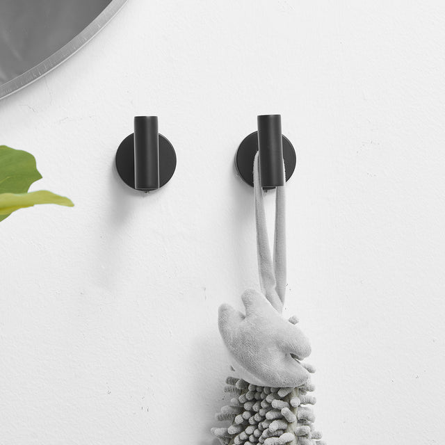 Round Bathroom Robe Hook and Towel Hook in Stainless Steel Matte Black (2-Pack)