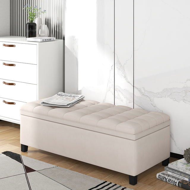 U-stye Upholstered Flip Top Storage Bench with Button Tufted Top