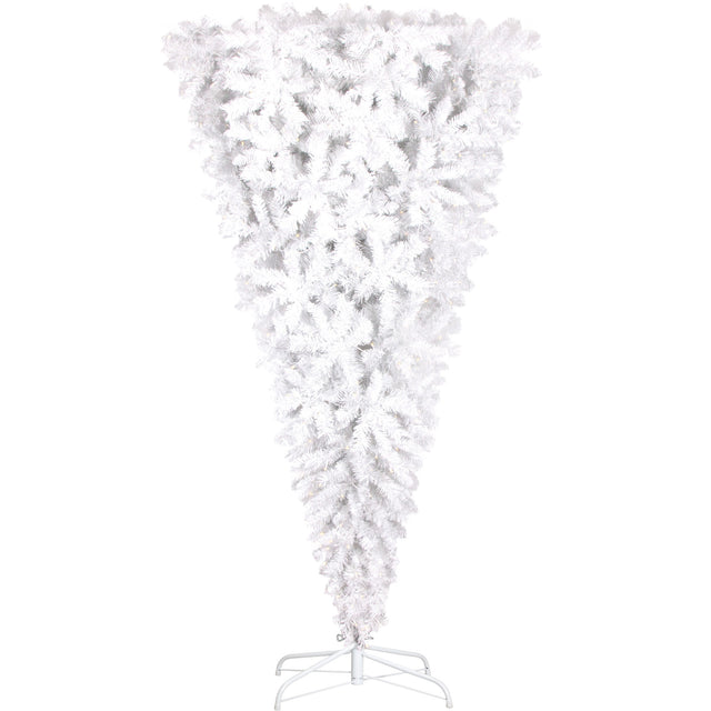 Upside Down White Christmas Tree, Xmas Tree with LED Warm White Lights, Reinforced Metal Base & Easy Assembly 6.6ft, w/1,200 Lush Branch Tips, 450 LED Lights X-mas