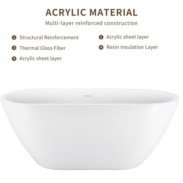 59" 100% Acrylic Freestanding Bathtub,Contemporary Soaking Tub,white Bathtub