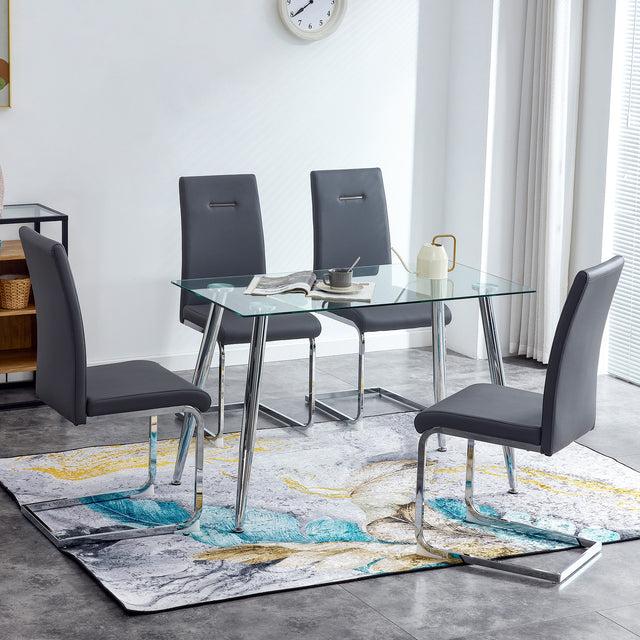 Modern Dining Chairs, PU Faux Leather High Back Upholstered Side Chair ,for Dining Room Kitchen Vanity Patio Club Guest Office Chair (Set of 4) (Grey+PU Leather)