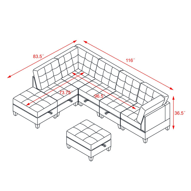 L shape Modular Sectional Sofa,DIY Combination,includes Three Single Chair ,Two Corner and Two Ottoman,Black Velvet.