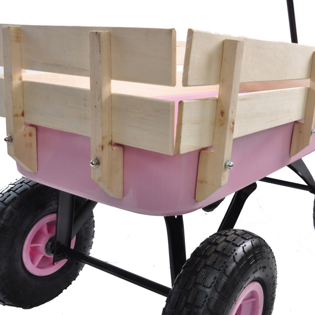 Outdoor Wagon All Terrain Pulling w/Wood Railing Air Tires Children Kid Garden