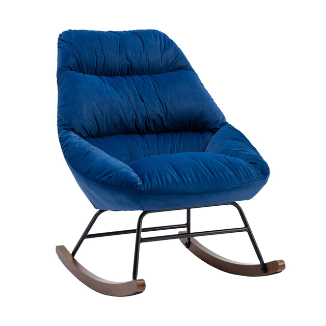 Tufted Upholstered Padded Seat Rocking Chair-Velvet Blue