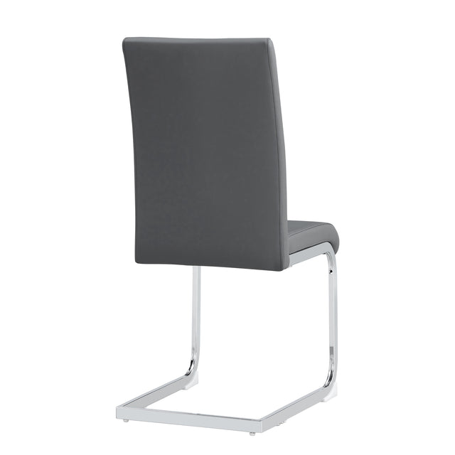 Modern Dining Plating leg Dining chair Chair, PU  Leather High Back Cushion Side  Chair with Vertical stripe backrest pattern for Dining Room Kitchen Vanity Patio Office Chair (Set of 4) (Grey+PU)