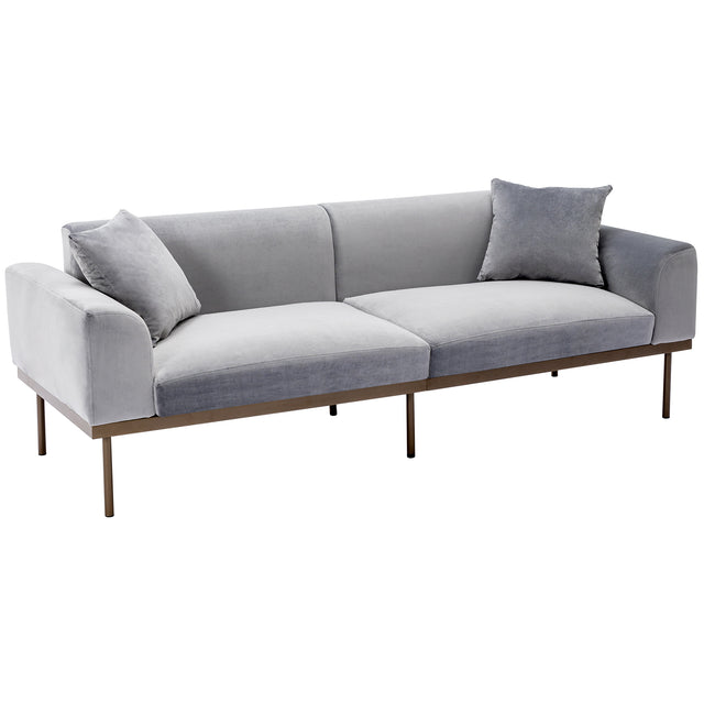 Modern Velvet Sofa with Metal Legs,Loveseat Sofa Couch with Two Pillows for Living Room and Bedroom,Grey