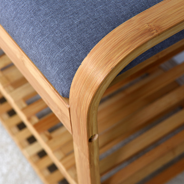 Living Room Bamboo Storage Bench, Entryway 3 Shelves Bench with flip storage compartment 39.37 x 13 x 19.88 inch