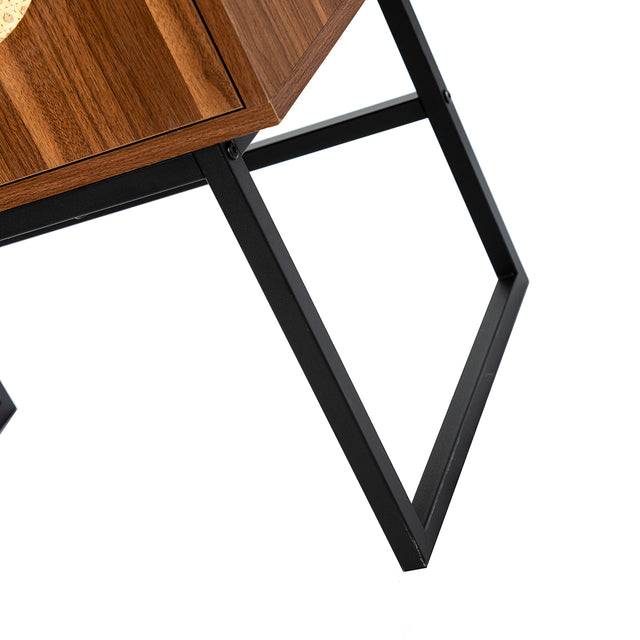 Epaphus 2-Door Accent Cabinet with interior shelves and Black Metal Base