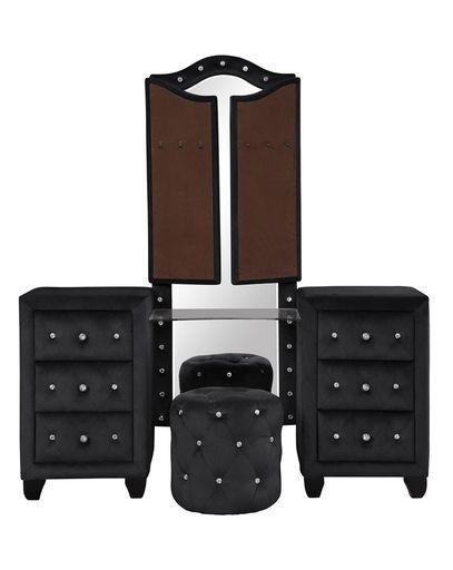 Sophia Full 6 Pc Vanity Upholstery Bedroom Set Made With Wood In Black