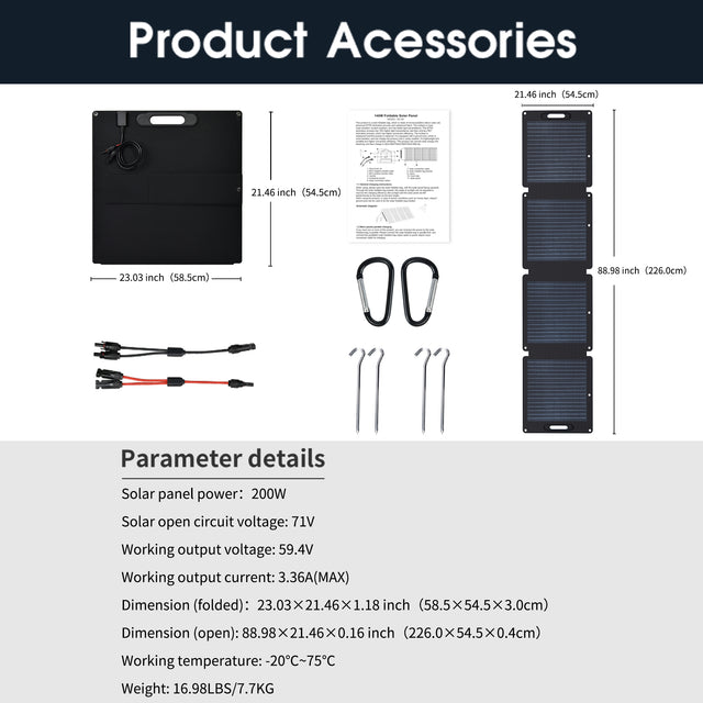 Portable power supply, max load 1500W, LiFePO4, 1380Wh, 48Ah, 2xUSB-A, 2xUSB-C, 2xDC5521, 2xAC110V Includes a 200W solar power panel with 60V output voltage