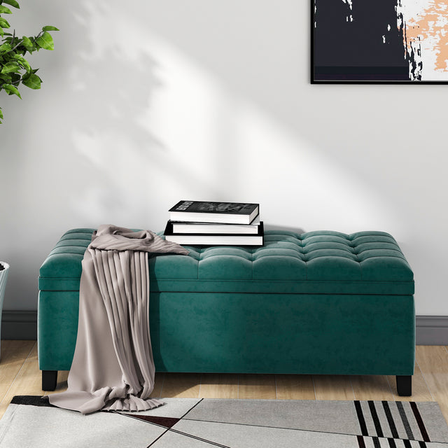 U-stye Upholstered Flip Top Storage Bench with Button Tufted Top
