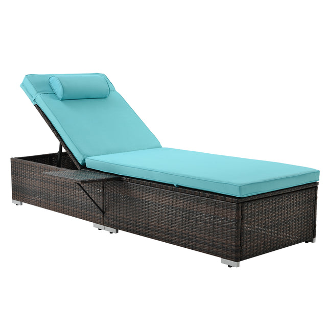 SAME AS W213S00075: Outdoor PE Wicker Chaise Lounge - 2 Piece patio lounge chair; chase longue; lazy boy recliner;outdoor lounge chairs set of 2;beach chairs; recliner chair with side table