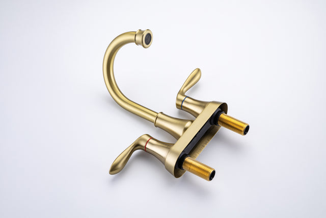 2-Handle Lavatory Faucet Brushed Nickel Bathroom Sink Faucet with Metal Pop-up Drain and Faucet Supply Lines