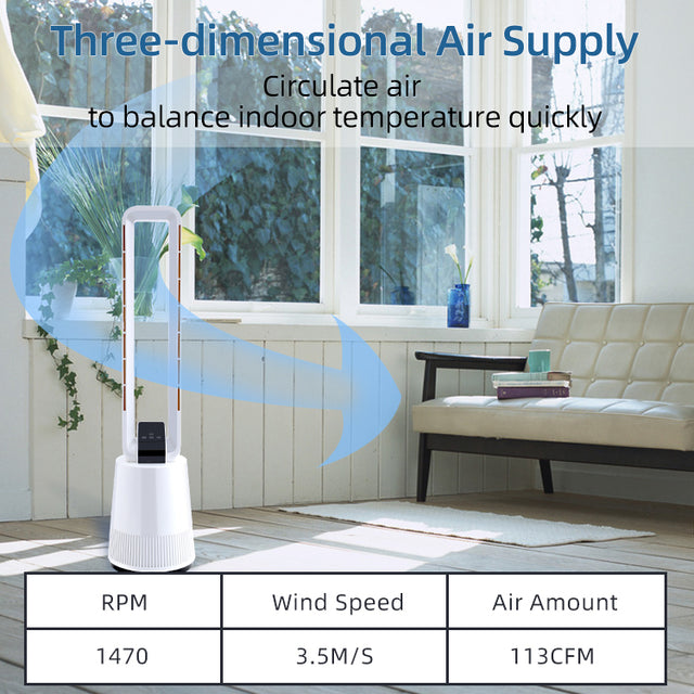 Simple Deluxe 38 inch Tower Fan, 3 Speeds & 15 Hours Timer, 45 ° Oscillating Bladeless Fan, with Remote Control, Air Circulator Fan for Room, White