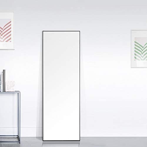 Miro 1500 400-b Full Length Mirror Floor Mirror Hanging Standing or Leaning, Bedroom Mirror Wall-Mounted Mirror with Black Aluminum Alloy Frame, 59" x 15.7"