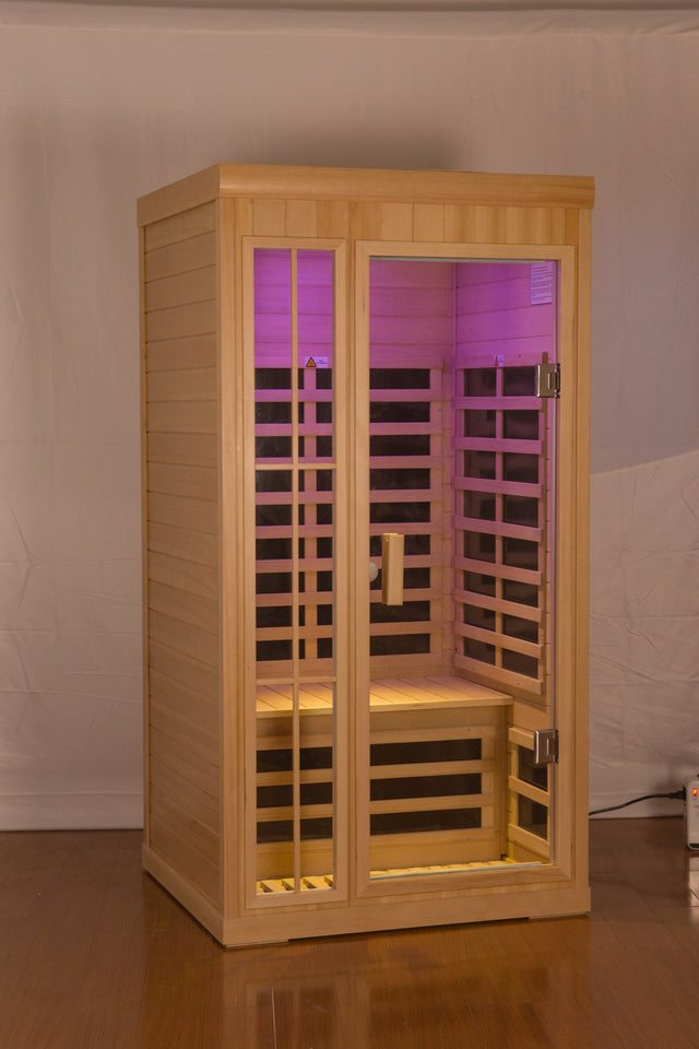 Deluxe version Plus One person Far infrared Hemlock Sauna room with LED colour lights