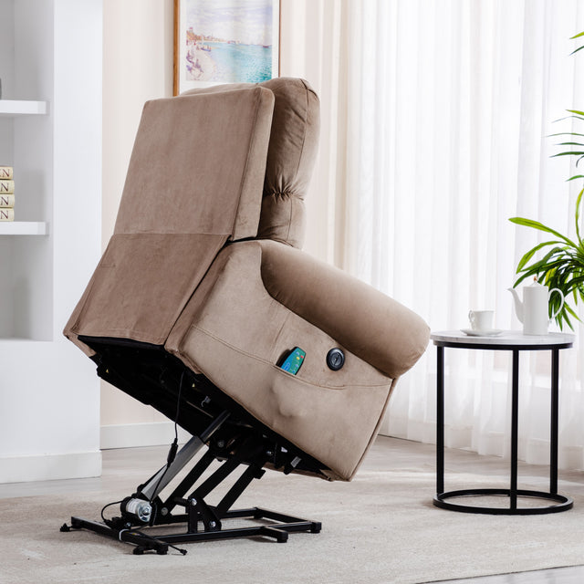 Electric lift recliner with heat therapy and massage, suitable for the elderly, heavy recliner, with modern padded arms and back, camel