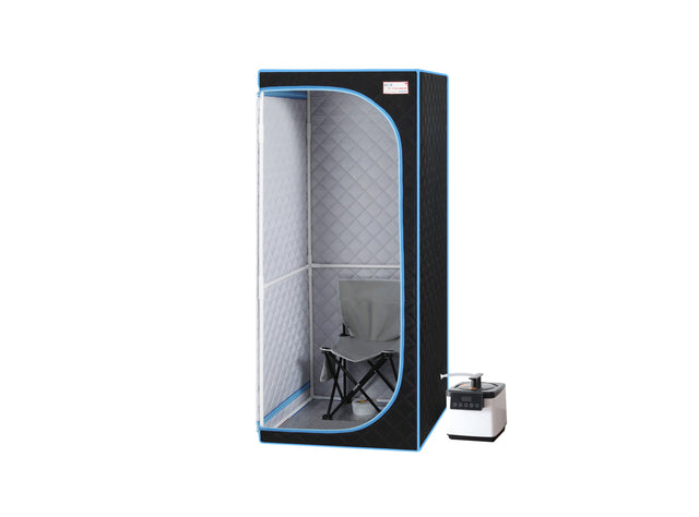 Full Size Portable Black Steam Sauna tent–Personal Home Spa, with Steam Generator, Remote Control, Foldable Chair, Timer and PVC Pipe Connector Easy to Install.Fast heating, with FCC Certification