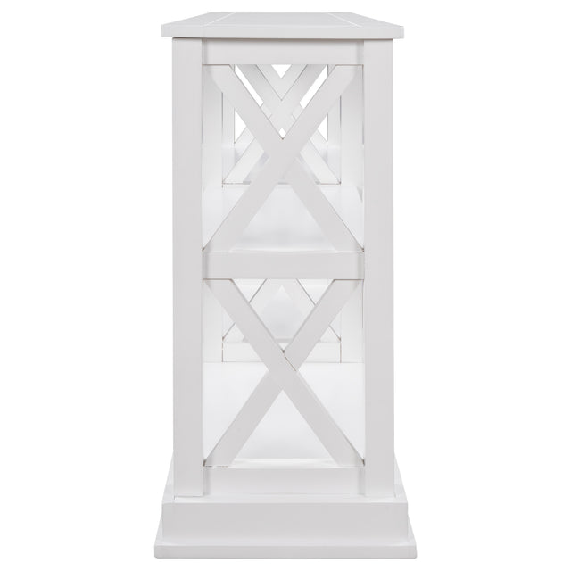 TREXM Console Table with 3-Tier Open Storage Spaces and "X" Legs, Narrow Sofa Entry Table for Living Room (White)