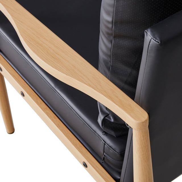 Sofa Chair.Black PU Leather Accent Arm Chair Mid Century Modern Upholstered Armchair with Imitation solid wood color Metal Frame Padded Backrest and Seat Cushion Sofa Chairs for Living Room