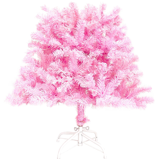 Pre-lit Artificial Christmas 2-Piece Set, Xmas Tree 5FT Pink Christmas Tree with 6 feet Garland X-mas