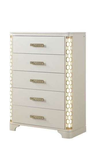 Jasmine King 6 Pc Unique LED Vanity Bedroom Set made with Wood in Beige