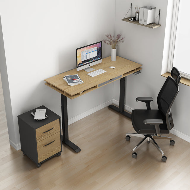 Tobacco Wood Lift table, Electrical Adjustable Table for Office or Home Work, Black
