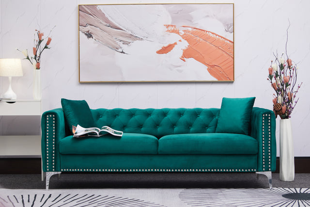 2155 sofa includes 2 pillows 78" green velvet sofa for small spaces