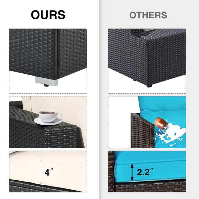 Outdoor Garden Patio Furniture 5-Piece PE Rattan Wicker Cushioned Sofa Sets with 2 Pillows and Coffee Table, outdoor couch;outdoor sectional;porch furniture;patio couch;outdoor sofa;patio furniture se