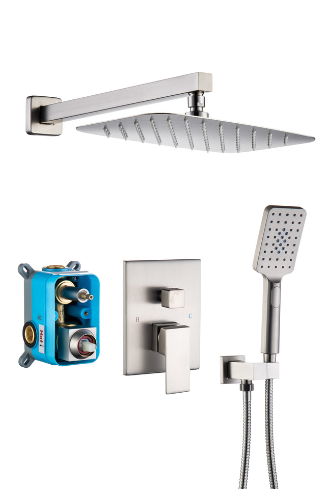 Shower Faucet Set Shower System with 12 Inch Rain Shower Head and Handheld, Bathroom Shower Combo Set Wall Mounted System Rough-in Valve Body and Trim Included.