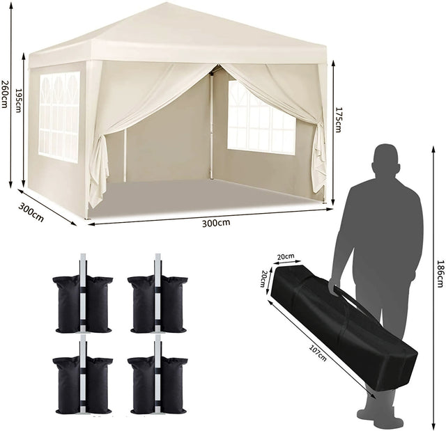 10x10 EZ Pop Up Canopy Outdoor Portable Party Folding Tent with 4 Removable Sidewalls + Carry Bag + 4pcs Weight Bag