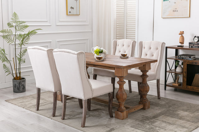 A&A Furniture,Wingback Dining Chair,Traditional Tufted Upholstered America Luxury Chairs, Country Cottage Farm Beach Dining Kitchen Vintage Style Side Chair, Velvet Fabric Wood, Set of 2,Beige