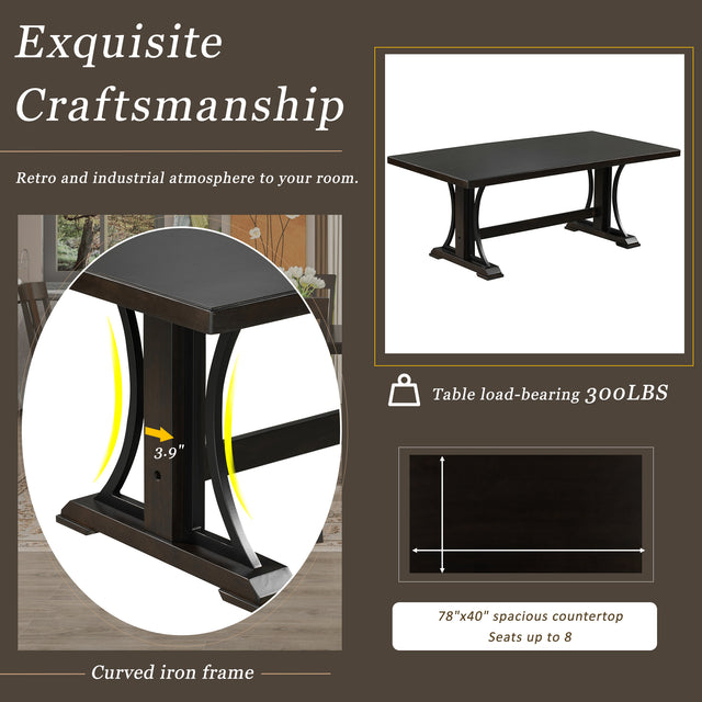 TREXM Retro Style Dining Table 78"Wood Rectangular Table, Seats up to 8 (Espresso)