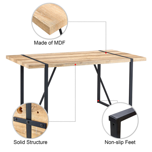 Rustic Industrial Rectangular Wood Dining Table For 4-6 Person, With 1.5" Thick Engineered Wood Tabletop and Black Metal Legs, Writing Desk For Kitchen Dining Living Room, 63" W x 35.4" D x 29.92" H