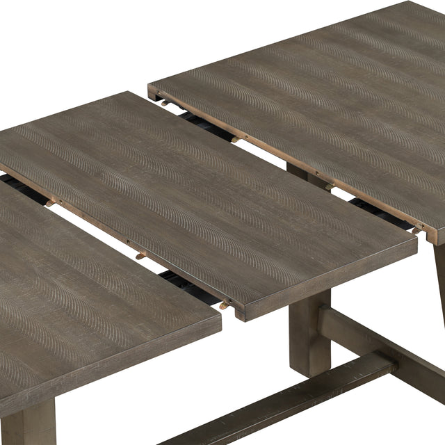 TREXM Retro Style Rectangular Dining Table Wood Extendable Dining Table with 18" Leaf, Seats up to 8 (Gray)