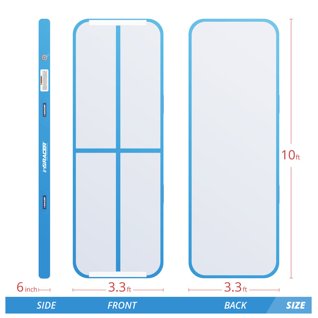 inQracer Gymnastics Mat Air Mats 10ft, Inflatable Tumbling Mat Tumble Track Air Floor with Electric Air Pump for Kids Home Use/Cheerleading/Gym/Outdoor/Yoga/Water Use, Blue