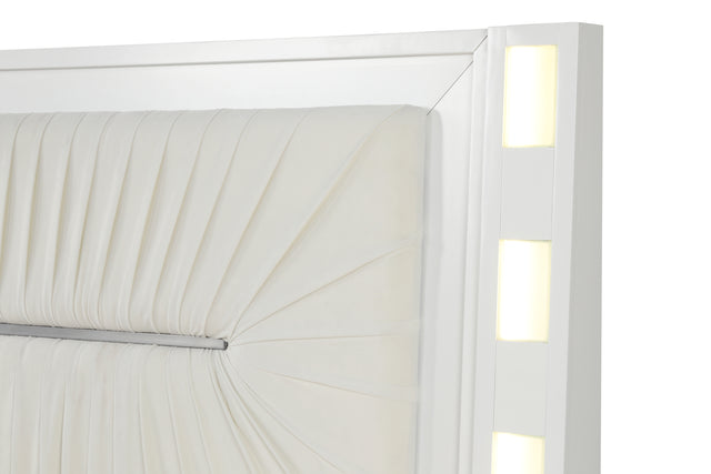 Coco Queen 5-N Pc Vanity LED Bedroom Set with Wood in Milky White