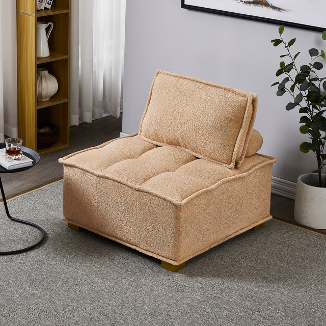 Lazy sofa ottoman with gold wooden legs teddy fabric (Khaki)