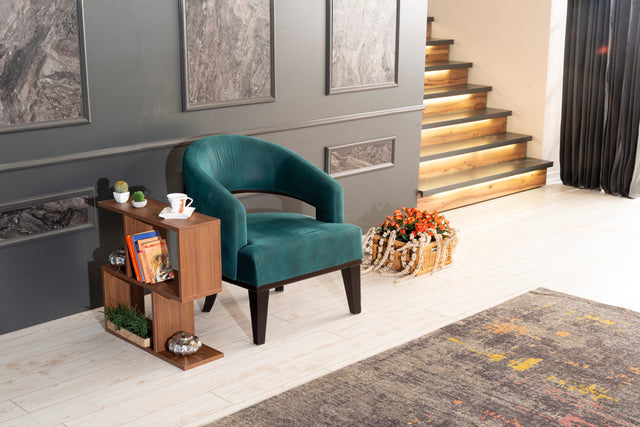 FurnisHome Store Alfa Rectangle 4 Shelves End Table, Narrow Chairside Table, 23 inch Skinny End Table for Living Rooms, Walnut